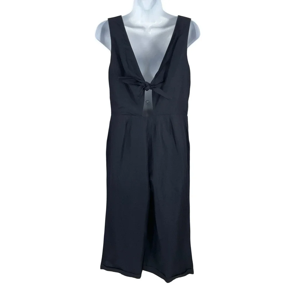 Banana Republic Jumpsuit Women 6 Navy Linen Tie Back Wide Leg Cropped Petite‎